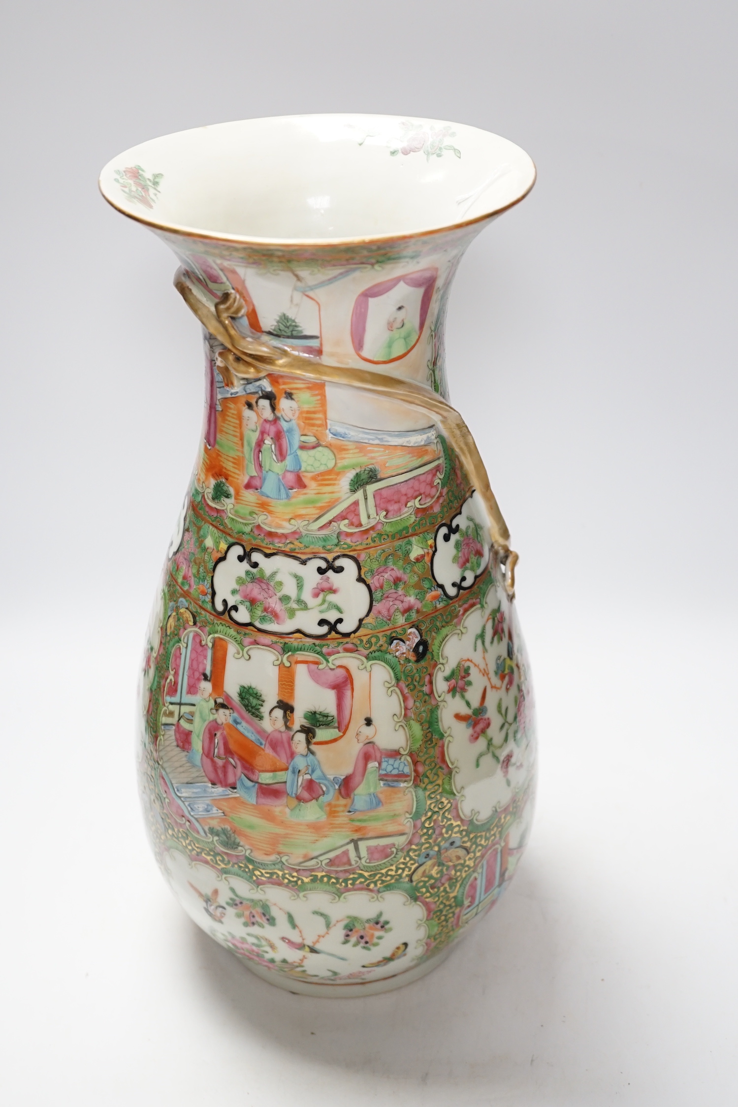 A large 19th century Chinese famille rose pear shaped vase, 44.5cm